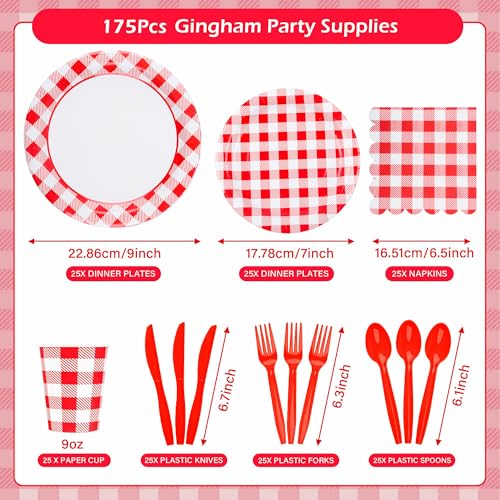 175Pcs Red Gingham Plates (175 Count)