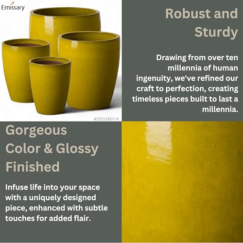Bullet 14 in. Mustard Yellow Ceramic Round Planter