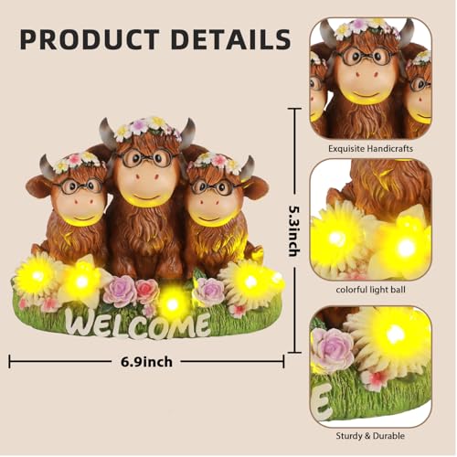 Highland Cow Decor Solar Garden Statue 5.3" (3 Count)