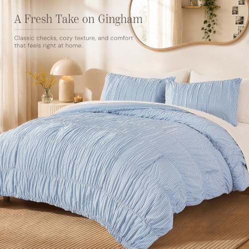 Blue Gingham Twin XL Comforter Set