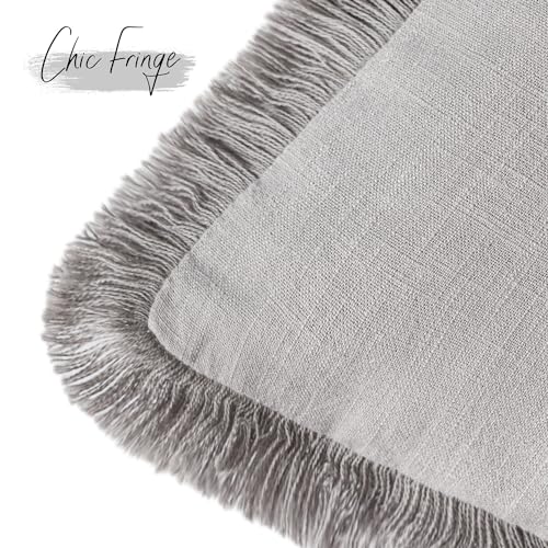 Decorative Linen Fringe Throw Pillow Covers 18×18 Light Gray (2 Count)