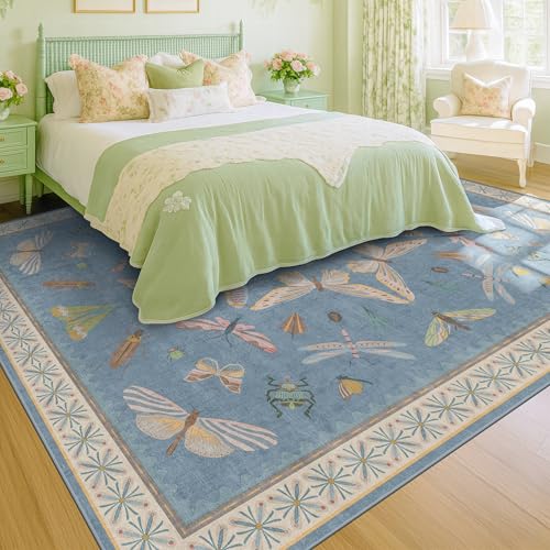 Insect Light Blue Rug for Living Room (108 Sq Ft)