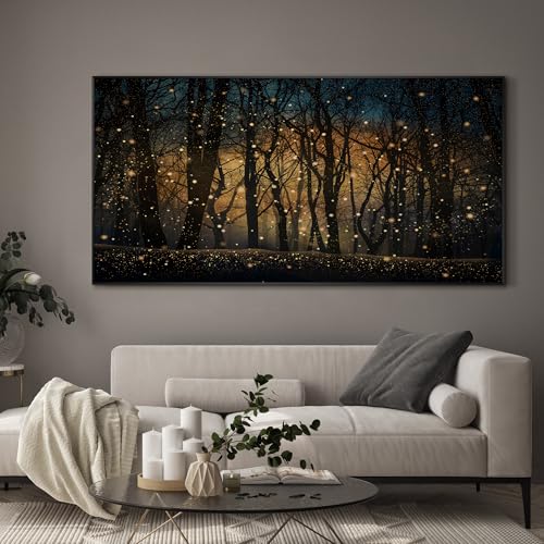 24"x46" Extra Large Framed Wall Art Magical Firefly Night Forest
