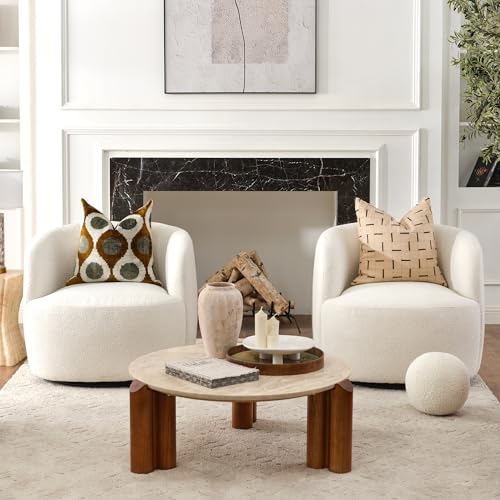 34" W Sherpa Swivel Barrel Chairs with Pillow Set of 2 (2 Count)