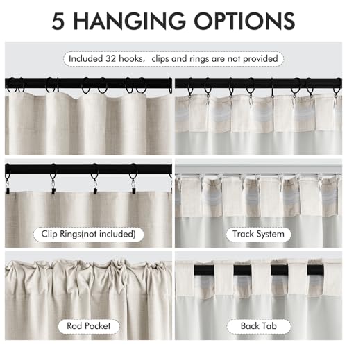 100% Blackout Back Tab Pleat Linen Curtains 50" Wx94 L (2 Count)