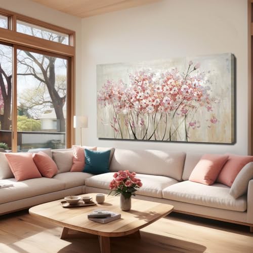 White Floral Oil Painting Canvas Art Wall Decor Modern Botanical Picture Graffiti Wall Art for Bedroom Living Room Kitchen Office 24" x 48"