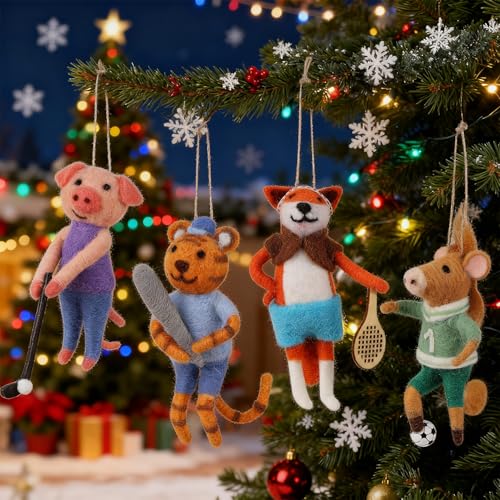Set of 4 Christmas Felt Animal Athletes Ornaments (4 Count)