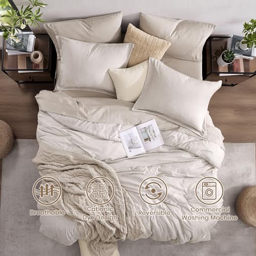Full Size Comforter Set 7 Pieces Oatmeal Beige Bed in a Bag