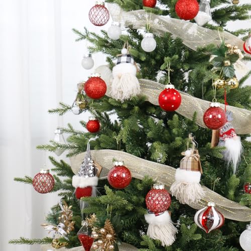 34PCS Red White Christmas Ball Ornaments Set for Tree Decorations (34 Count)