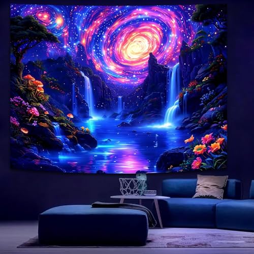Blacklight Galaxy Waterfall Neon Tapestry