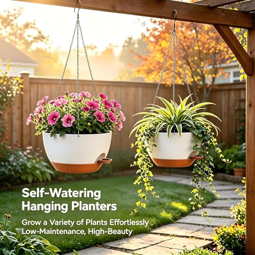 12 Inch Self Watering Hanging Planters 2 Pack (2 Count)