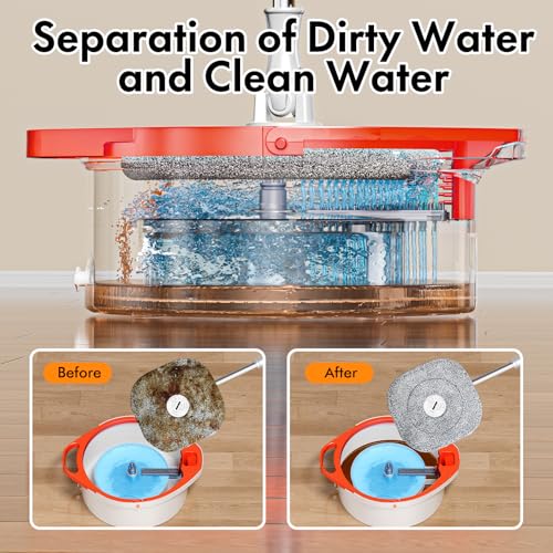 Spin Mop and Bucket Set with Separate Dirty and Clean Water