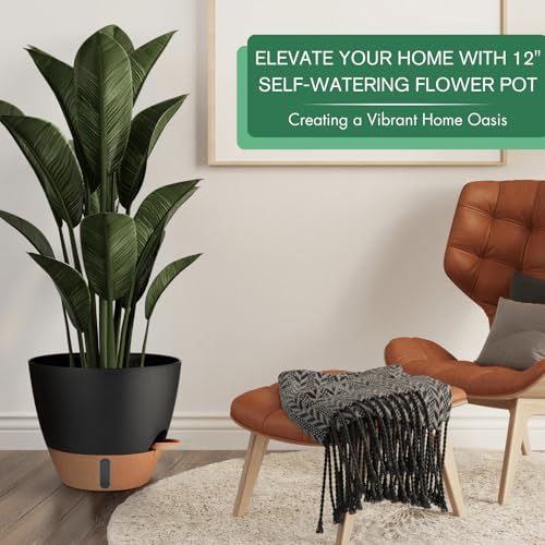 12/10/8 Inch Self Watering Pots for Indoor Plants Plastic Large Plant Pots for Outdoor Plants, Water Level Window & Spacious Reservoir Flower Pots Decorative Planter with Drainage and Tray (3 Count)