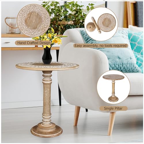 Lightnpro Rustic Round Pillar Mango Wood End Table
