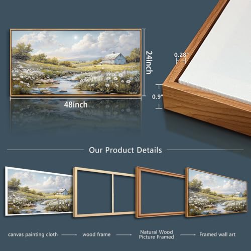 Wall Art For Living Room Large Canvas Wall Decor For Bedroom Flower Watercolour Painting Office Decoration Countryside Scenery Mural Artwork Ready To Hang Home Decor 24x48 In Wood Framed