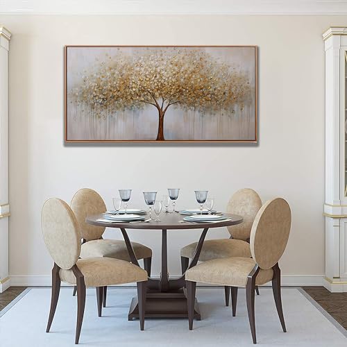 Wall Art Gold Abstract Tree of Life Framed Modern Artwork Canvas Painting Textured Tree Pictures Wall Decor Home Decor Wall Ready to Hang for Bedroom Living Room Size 58" Lx29 W