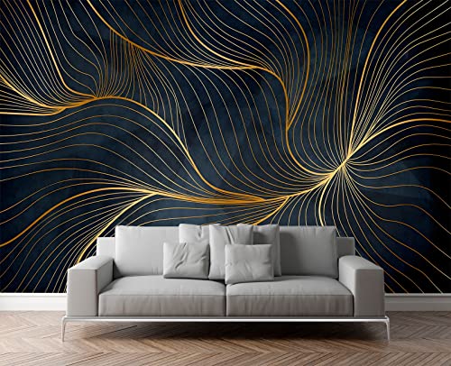 Simple Golden Lines wall Mural Wallpaper for Bedroom 137" x 100" (95.12 Sq Ft)