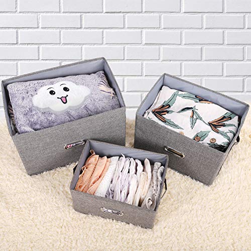 Large Linen Collapsible Storage Bins with Removable Lids and Handles