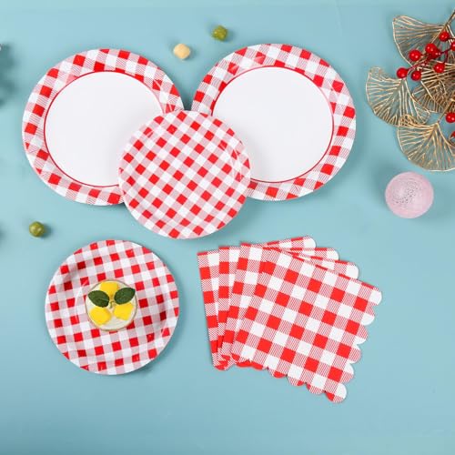 150Pcs Christmas Red Gingham Plates and Napkins (150 Count)