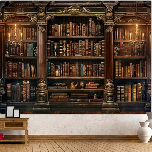 Vintage Bookshelf Tapestry Medieval Art Book Tapestries Wall Hanging Gothic Dark Academia Retro Library Backdrop Tapestry for Bedroom Living Room Dorm Study Classroom 60 × 44 inch
