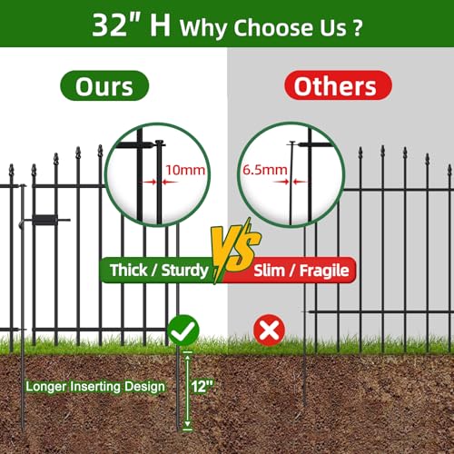 32" x 12' No Dig Metal Garden Fence with Gate