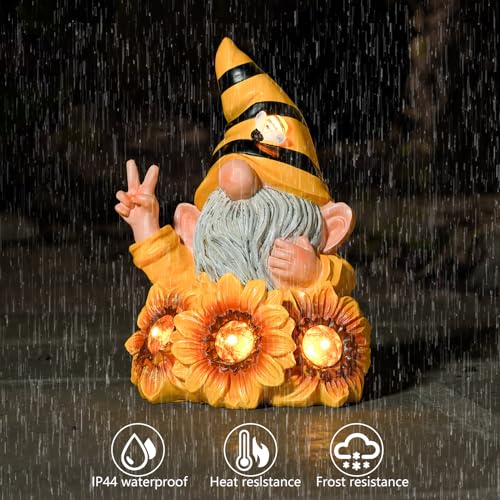 Garden Funny Gnome Statue with Crystal Sunflower Lights