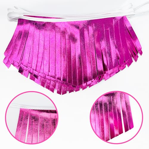 Hot pink Tassel Banner Double Sided Metallic Fabric Pennant Bunting Flag Garland for Birthday Bachelorette Anniversary Engagement Wedding Bridal Shower Graduation Pink Girl Party Decorations Supplies (16.93 Foot)