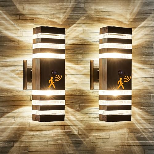 2 Pack Motion Sensor Outdoor Wall Light Fixture Up Down Porch Lights Modern Dusk to Dawn Exterior Sconce Light Wall Mount Outside Coach Lantern for House Front Door Garage (2 Count)
