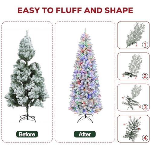 6 ft Pencil Prelit Christmas Tree with Snow Flocked Branches