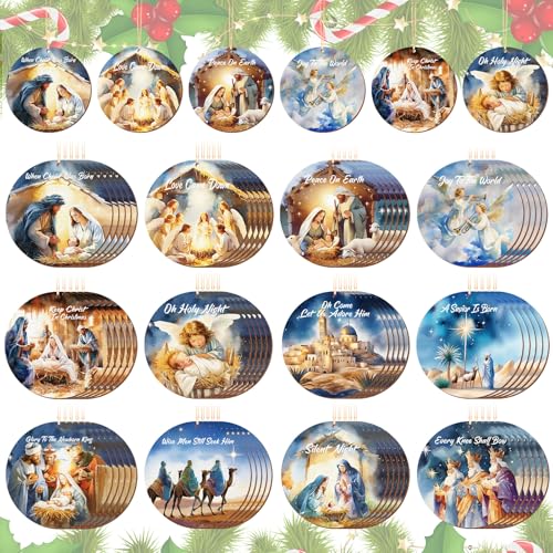 60 Pcs Christmas Ornaments Nativity Scene Wooden (60 Count)