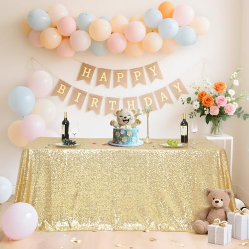 Sequin Tablecloth 50x72 Inch Light Gold for Wedding Party