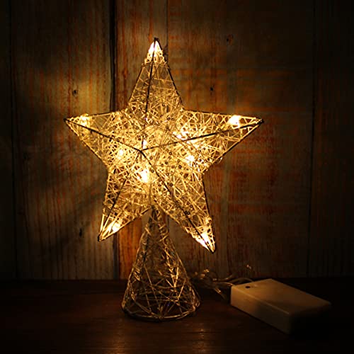White Tree Top Star with Warm White LED Lights and Timer for Christmas Ornaments and Holiday Seasonal Décor