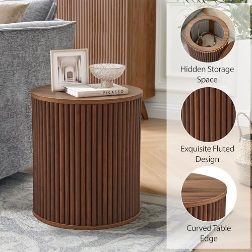 Fluted Round Side Table with Storage