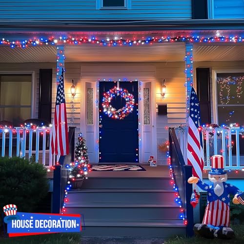 200 LED 66ft Red White and Blue Lights Outdoor Plug in