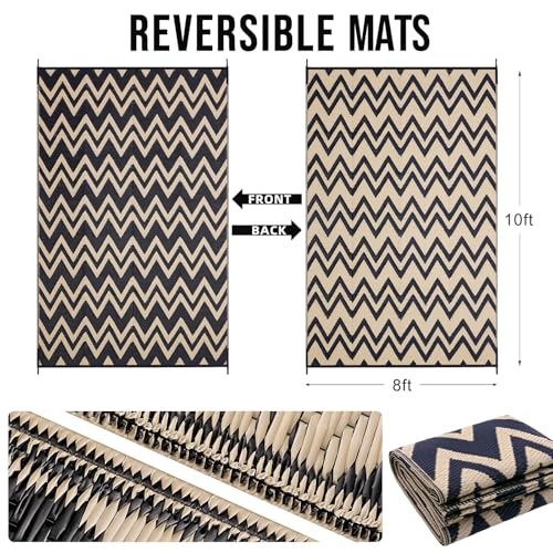 Outdoor Rug 9x12 ft Waterproof Reversible Chevron Mat