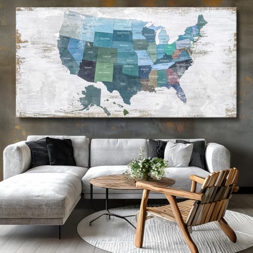 Wall Decor Map Canvas Wall Art for Wall Decoration Wood Background USA Canvas Prints for Bedroom Office Kitchen Home Wall Decor Framed Artwork Ready to Hang40 x79