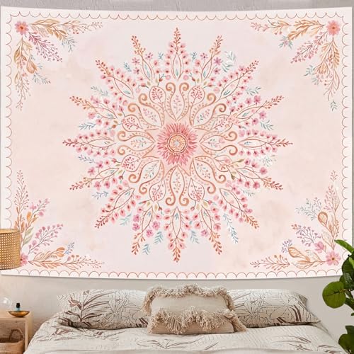 Floral Mandala Tapestry Boho Tapestry for Bedroom Pink Tapestries Wall Hanging Living Room Wall Art and Home Decor 60x80