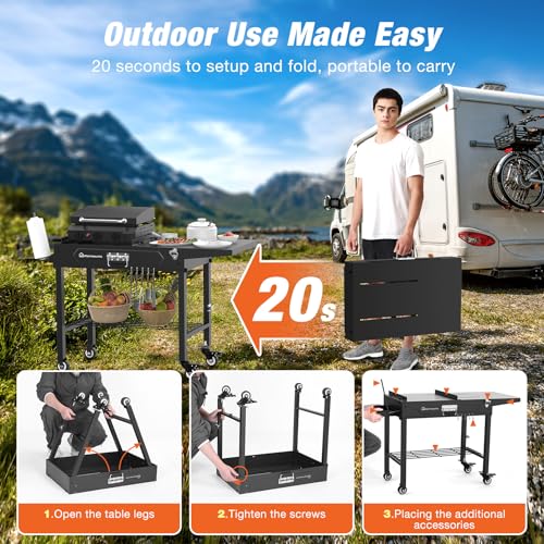 Foldable Grill Cart Outdoor with Wheels
