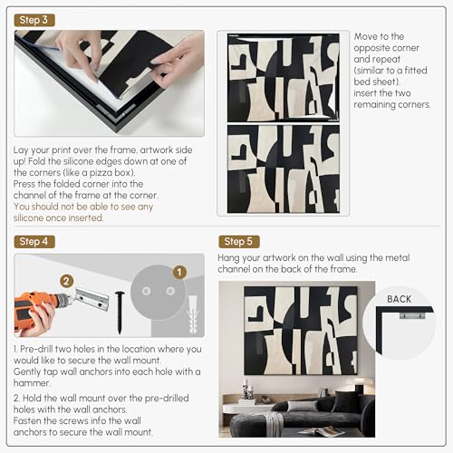 36"x46" Extra Large Framed Wall Art Black and White Abstract Geometric Design