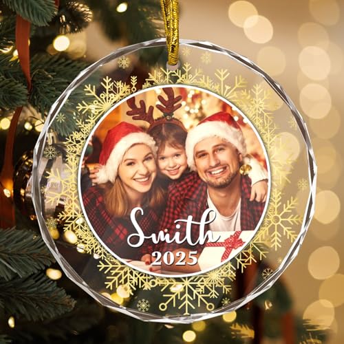Personalized Family Photo Crystal Ornaments for Christmas