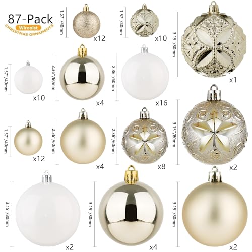 87 Pack Shatterproof Christmas Ball Ornaments Set (87 Count)