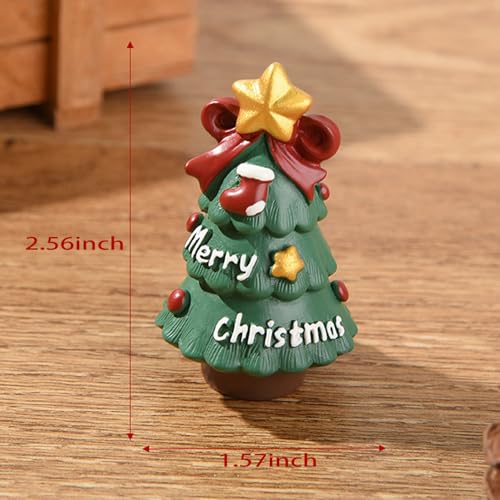 Christmas Cute Tree Statue Figurines Desk Ornament Xmas Decorations Cartoon Mini Christmas Tree Figurines for Festive Home and Office Desktop Decor Display Ornaments