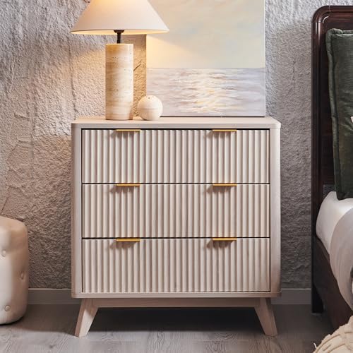32" Large Fluted Nightstand with 3 Drawers