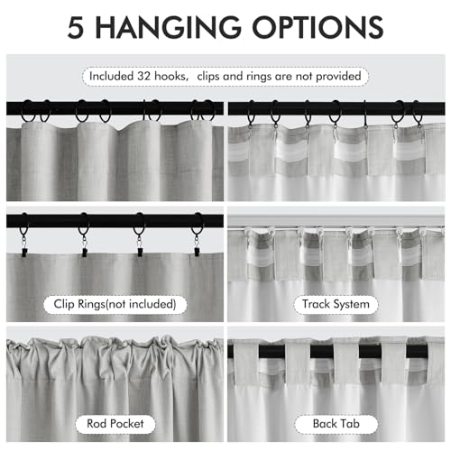 100% Blackout Back Tab Pleat Linen Curtains 50" Wx84 L (2 Count)