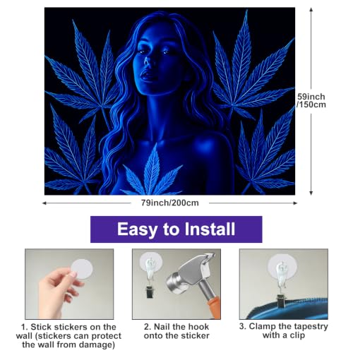 Blacklight Tapestry for Bedroom 78x59 Inch Trippy Room Decor