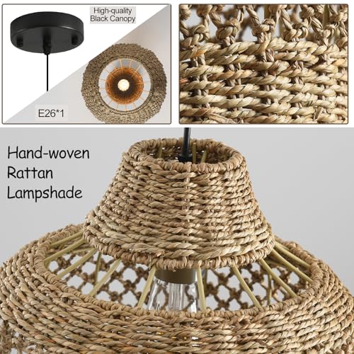 Rattan Pendant Light 11.8" Seagrass Hanging Light 2 (2 Count)