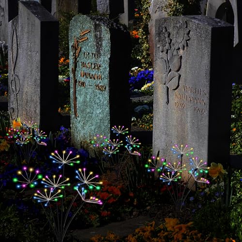 Solar Garden Lights Outdoor Waterproof Decorative Solar Lights for Outside 2 Pack with120 LED Swaying Fairy Firework Light Yard Garden Decor (2 Count)