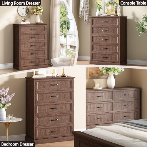 Farmhouse 5 Drawer Dresser for Bedroom