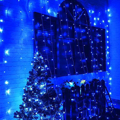 Blue Christmas Curtain Lights Plug in (9.8 Foot)