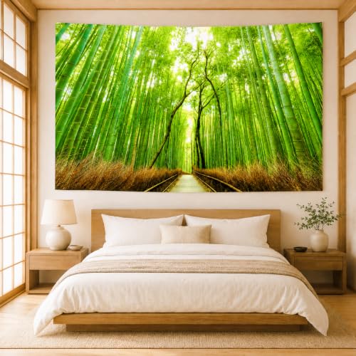 Forest Pathway Tapestry Sunset Tropical Rainforest Nature Tree Tapestry Wall Hanging Sunrise Scenic Natural Green Landscape Headboard for Bedroom Living Room Home Decor
